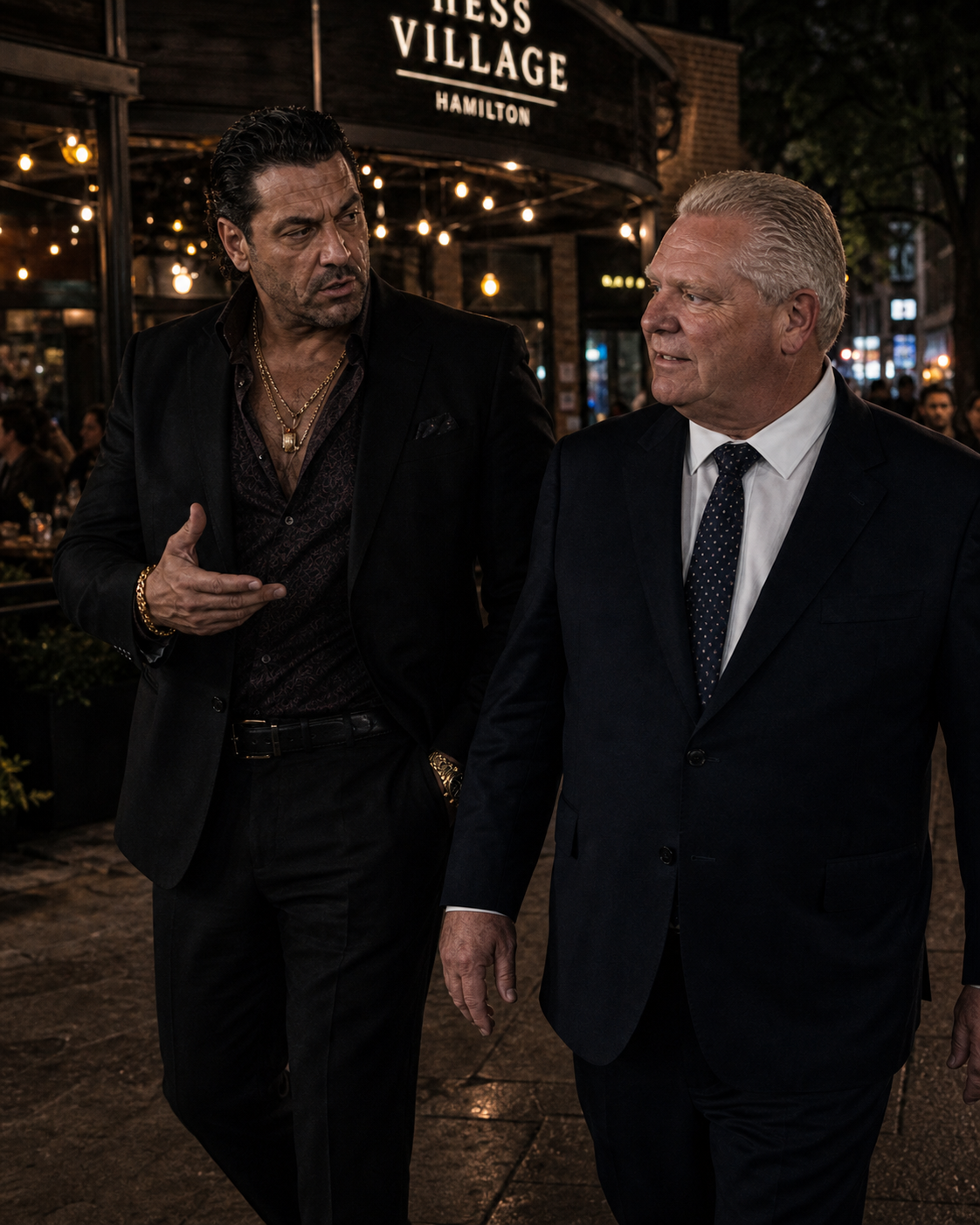 Antonio Tony Iavarone wearing gold chains and black coat in Hess Village